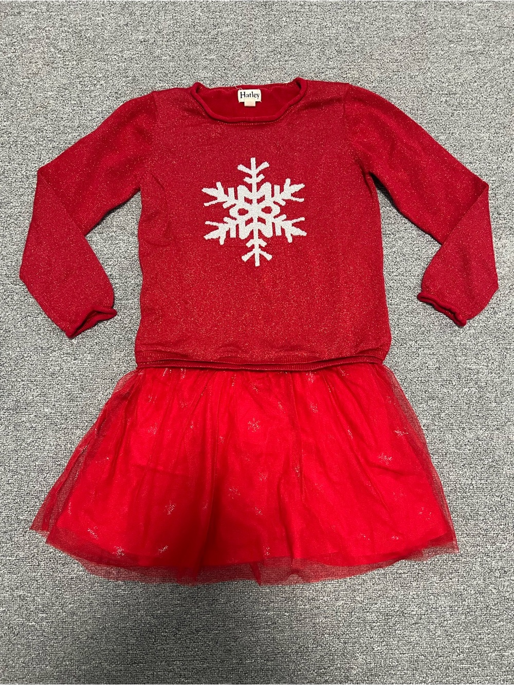 Hatley Girl’s Red Sparkle Snowflake Tulle Dress 10T